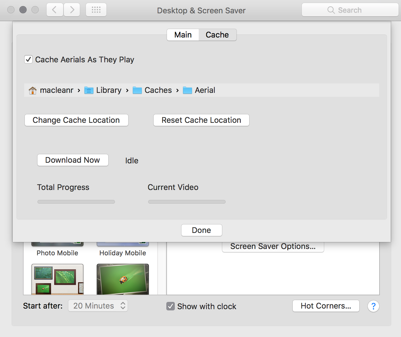 Screen shot of screensaver settings