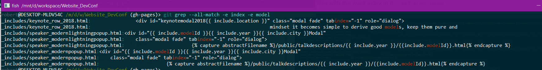 Demo of git grep with multiple filters